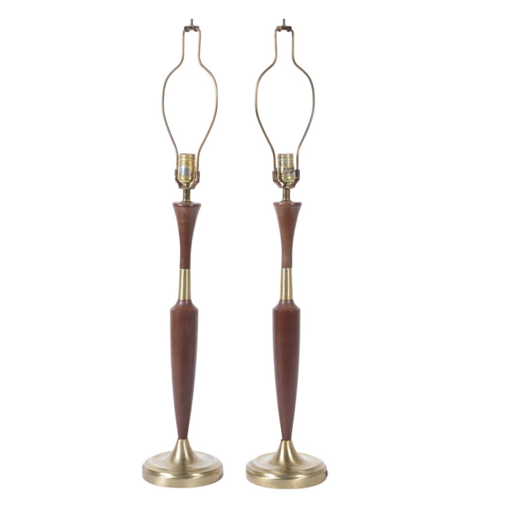 TWO WOOD AND BRASS MID CENTURY