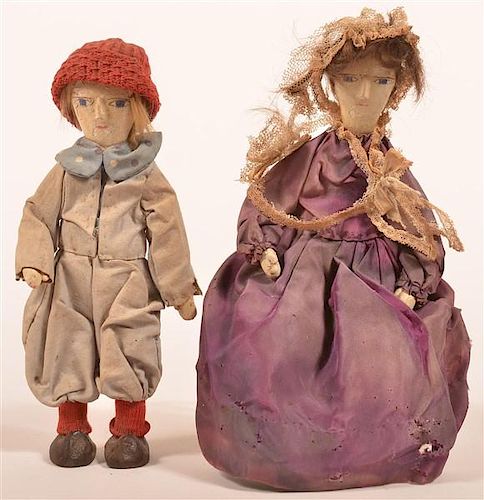 TWO WOOD AND COMPOSITION FOLK ART