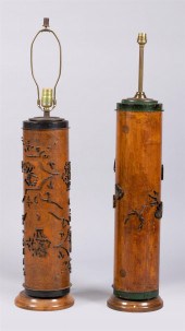 TWO WOOD AND METAL CYLINDRICAL