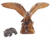 TWO WOOD CARVINGS, THE FIRST A