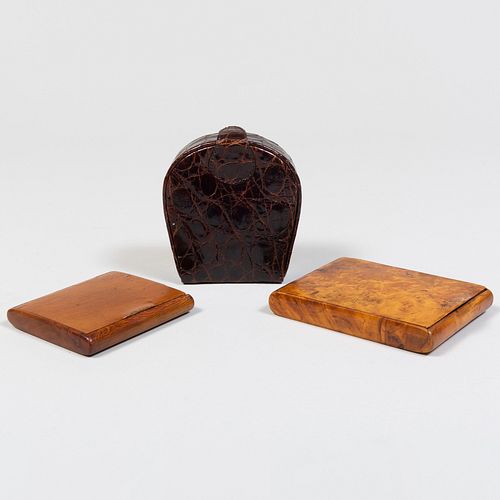 TWO WOOD CIGARETTE CASES AND A