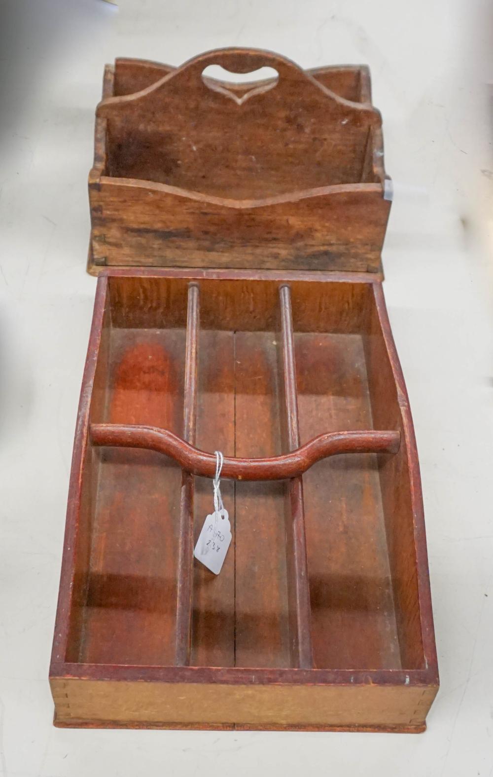 TWO WOOD CUTLERY TRAYS, L OF