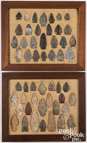 TWO WOOD FRAMES CONTAINING FLINT