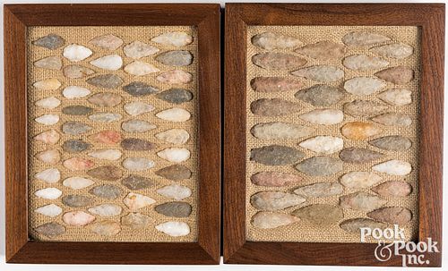 TWO WOOD FRAMES CONTAINING STONE