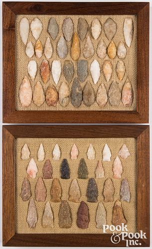 TWO WOOD FRAMES, CONTAINING STONE