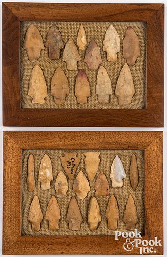 TWO WOOD FRAMES, CONTAINING STONE