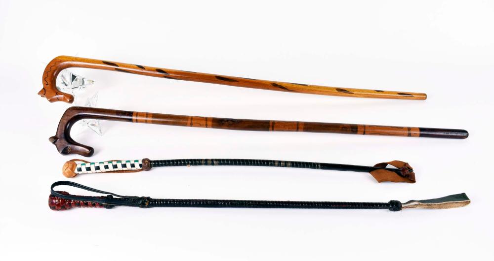 TWO WOOD HORSE HEAD CANES AND TWO
