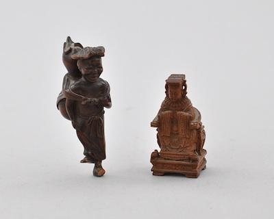 Two Wood Netsukes Carved dark