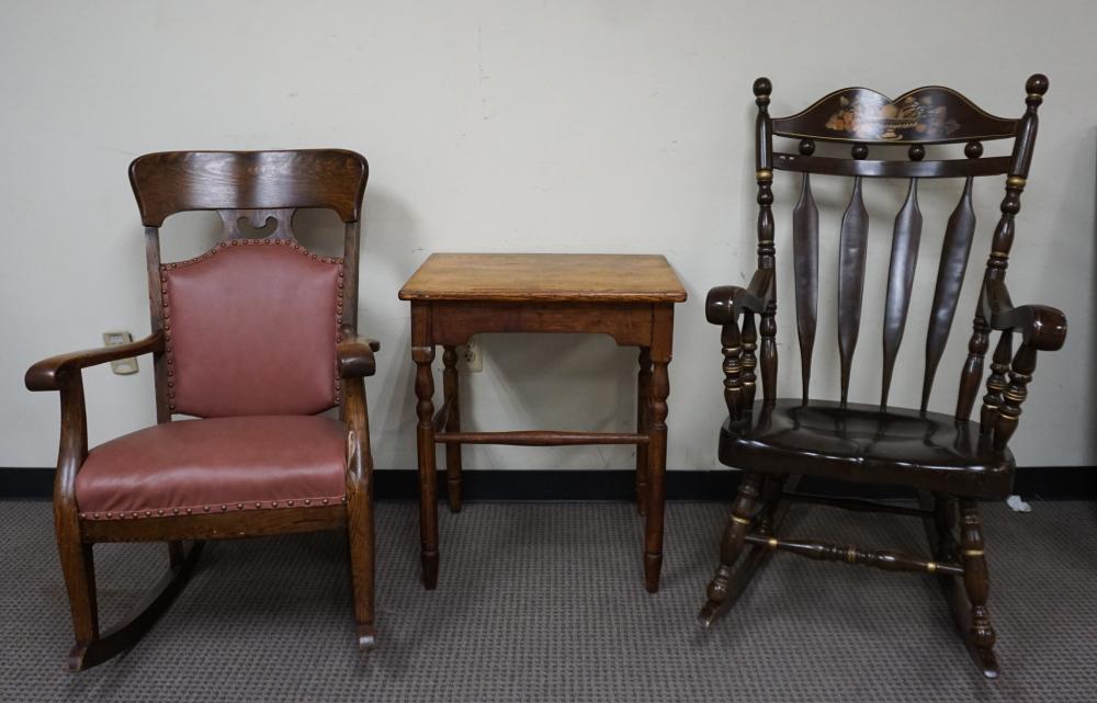 TWO WOOD ROCKING ARMCHAIRS (EARLY