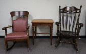 TWO WOOD ROCKING ARMCHAIRS (EA