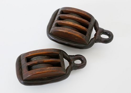 TWO WOOD SHIP'S BLOCKS, CIRCA