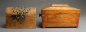 TWO WOOD TEA CADDIES, LARGER: