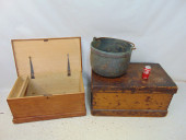TWO WOOD TRUNKS, CHESTS & COPP