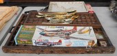 TWO WOOD TYPESET TRAYS, AIRPLA