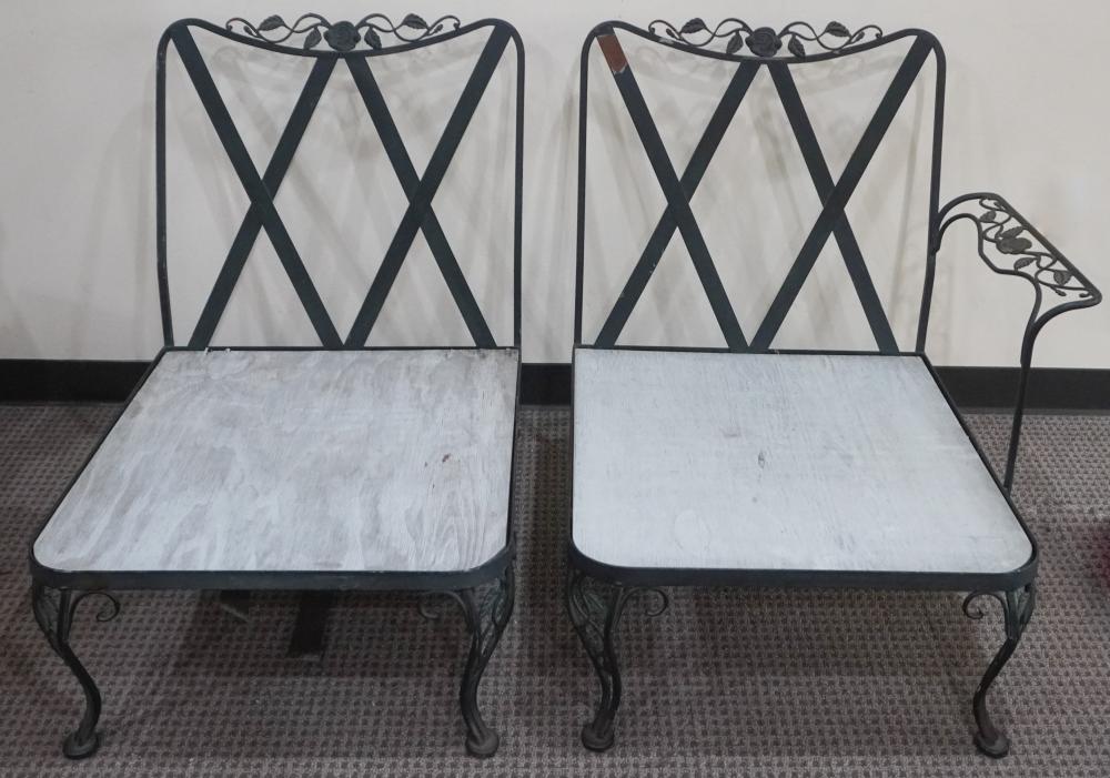 TWO WOODARD GREEN PAINTED WROUGHT