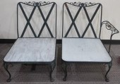 TWO WOODARD GREEN PAINTED WROU