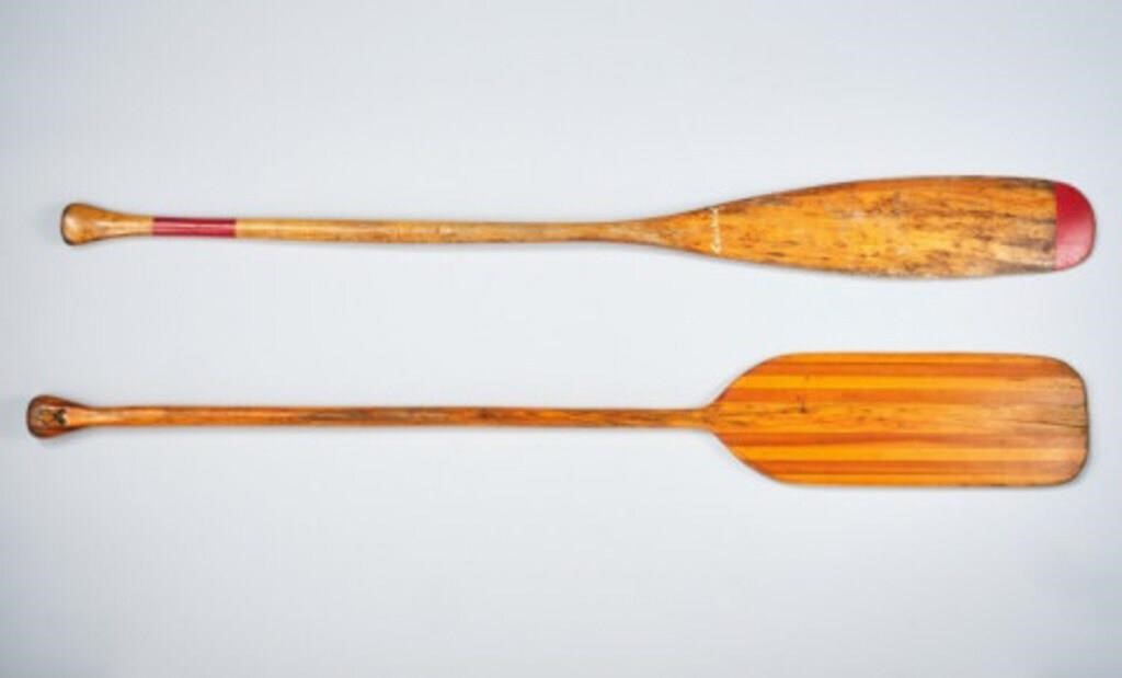 TWO WOODEN CANOE PADDLESTwo