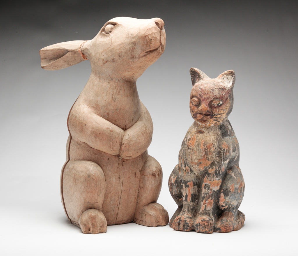 TWO WOODEN PAPIER MACHE MOLDS.