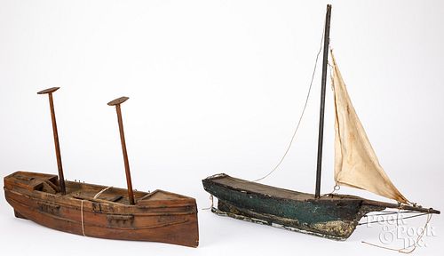 TWO WOODEN POND BOATS, CA.