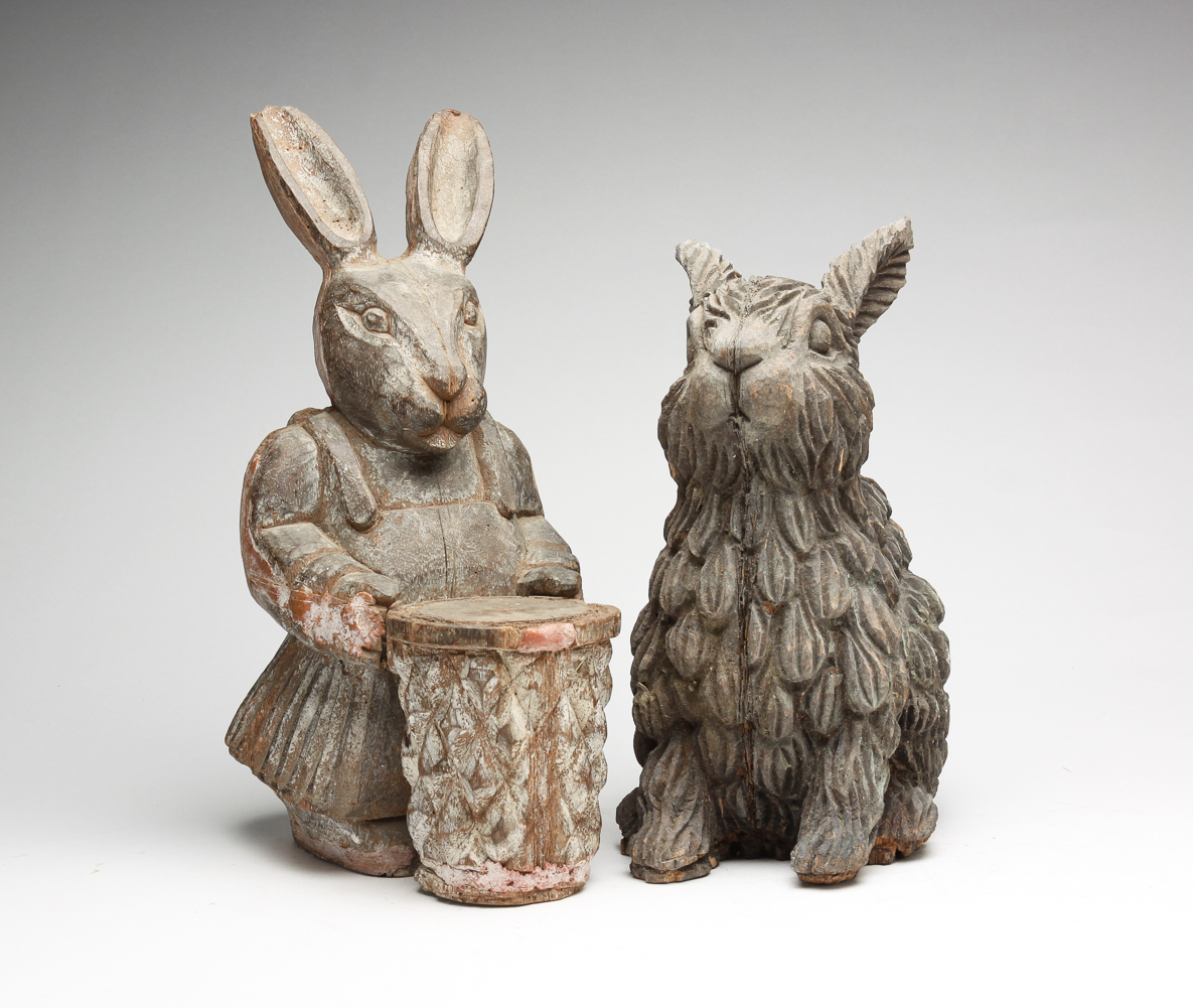 TWO WOODEN RABBIT MOLDS. Second