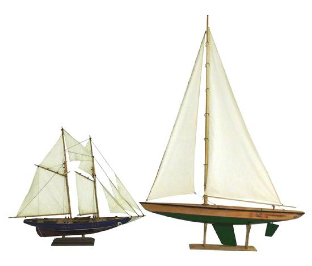 TWO WOODEN SAILBOAT MODELS,