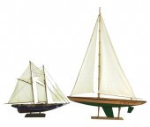 TWO WOODEN SAILBOAT MODELS, IN