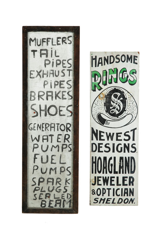 TWO WOODEN SIGNS.  American  1st