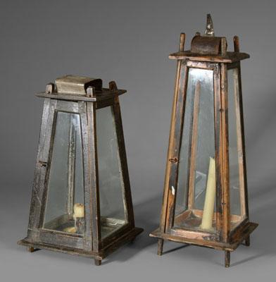 Two wooden trapezoidal lanterns: