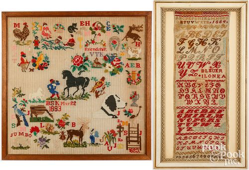 TWO WOOL ON LINEN NEEDLEWORK