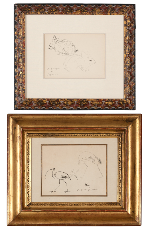 Two works: 'Ibis' and two rabbits