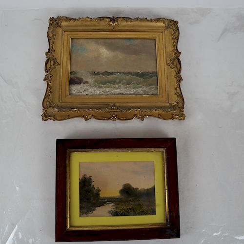 TWO WORKS: SEASCAPE - OIL ON BOARD;