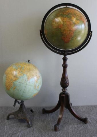 Two World Globes on Stands.From a
