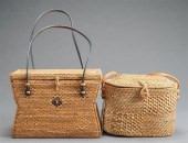 TWO WOVEN BASKET-FORM HANDBAGS
