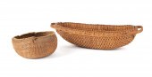 TWO WOVEN BASKETS, INCLD. A HU