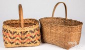 TWO WOVEN INDIAN HANDLED BASKE