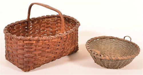 TWO WOVEN OAK SPLINT BASKETS.Two