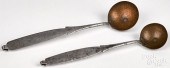 TWO WROUGHT IRON AND COPPER TA