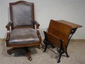 TWO WROUGHT IRON BASE MAHOGANY
