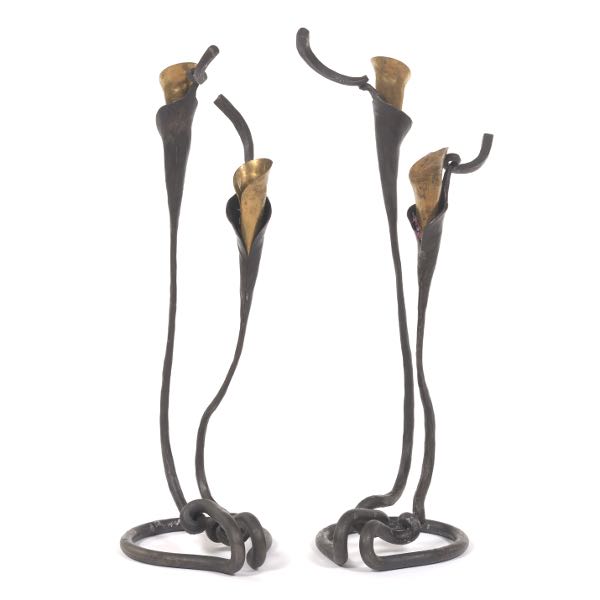 TWO WROUGHT IRON CALLA LILLY