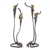 TWO WROUGHT IRON CALLA LILLY T
