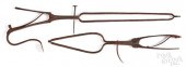 TWO WROUGHT IRON EMBER TONGS,