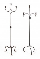 TWO WROUGHT IRON FLOOR CANDLEH