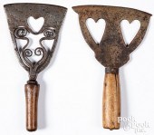 TWO WROUGHT IRON FOOD CHOPPERS