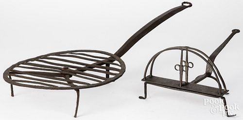 TWO WROUGHT IRON HEARTH ITEMSTwo