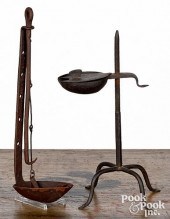 TWO WROUGHT IRON PAN LAMPS, 19