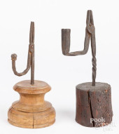 TWO WROUGHT IRON RUSH LAMPS, 1