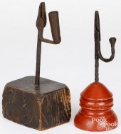 TWO WROUGHT IRON RUSH LIGHT HO