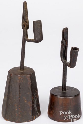 TWO WROUGHT IRON RUSH LIGHT