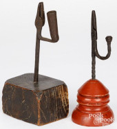 TWO WROUGHT IRON RUSH LIGHT HO