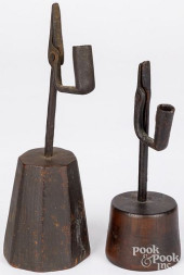 TWO WROUGHT IRON RUSH LIGHT HO